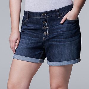 Plus Size Simply Vera Vera Wang Cuffed Jean Shorts