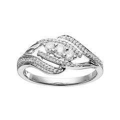 Sterling Silver 1/4 Carat T.W. Diamond 3-Stone Bypass Ring