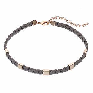 Gray Braided Faux Suede Choker Necklace