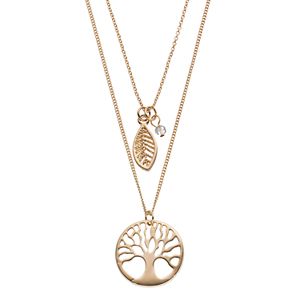 Tree & Leaf Charm Layered Necklace