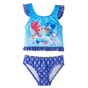 Toddler Girl Shimmer & Shine Ruffle Tankini Top & Swimsuit Bottoms Set