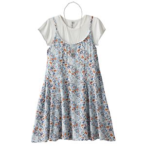 Girls 7-16 Knitworks Ribbed Crop Top & Floral Slip Dress Set with Necklace