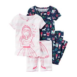 Toddler Girl Carter's Graphic Tee, Print Tee, Graphic Shorts & Printed Pants Pajama Set