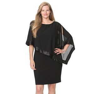 Plus Size Chaps Sequin Cold-Shoulder Chiffon-Overlay Evening Dress