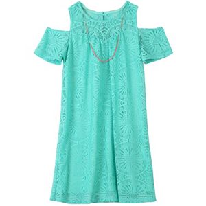 Girls Plus Size Speechless Crochet Lace Overlay Shift Dress with Necklace