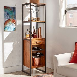 HomeVance Crescent Creek Rustic Industrial Wine Tower Cabinet