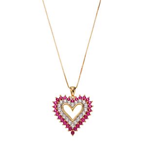 14k Gold Over Silver Lab-Created Ruby & White Sapphire Heart Pendant