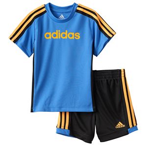 Toddler Boy adidas Graphic Striped Tee & Striped Shorts Set