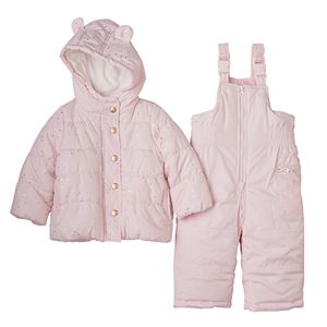 Toddler Girl Carter's Solid Puffer Jacket & Fairisle Bib Snow Pants Snowsuit Set