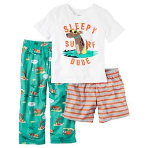 Toddler Boy Carter’s Graphic Tee, Striped Shorts & Print Pants Pajama Set